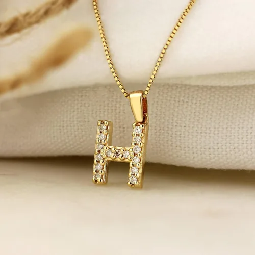 Vista 299 de Collar colgante con letra inicial de diamantes en oro amarillo de 14k (1/10 quilates) 18 pulgadas