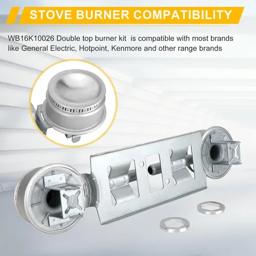 Vista 5 de Kit de quemador doble WB16K10026 WB29K17 Ensamble de quemador doble para estufa a gas Compatible con General Electric Hotpoint Reemplaza el quemador