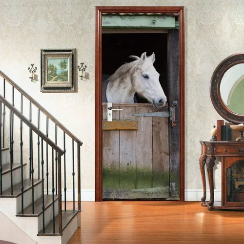 Vista 95 de Calcomanías 3D para puerta, murales para despegar y pegar, papel tapiz de caballo, calcomanías autoadhesivas extraíbles de PVC, impermeable, póster