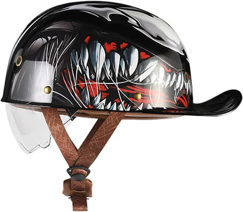 Vista 13 de Medio casco de motocicleta vintage, casco de béisbol de moda, certificación DOT/ECE, casco de motocicleta para hombres y mujeres