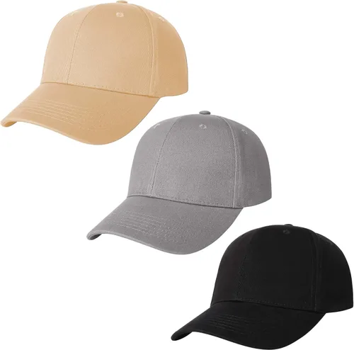 Vista 5 de Paquete de 3 gorras de béisbol de algodón liso con correa trasera, ajustables, de perfil bajo, para hombres y mujeres 3 Negro