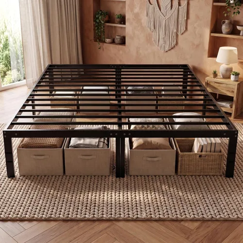 Vista 21 de Sweetcrispy - Marco de cama Queen con plataforma de listones de metal, 12 pulgadas negro (12 Inch Black)