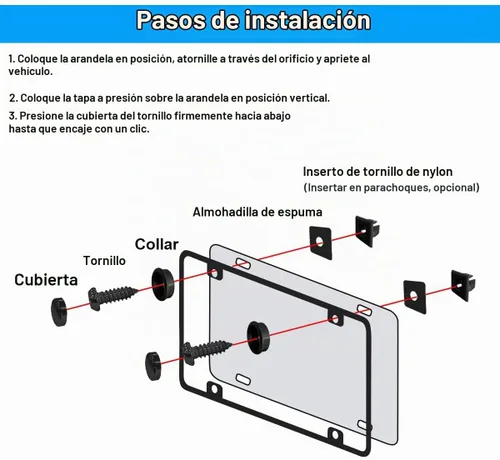 Vista 4 de YALOK Tornillos antirrobo para matrícula, kit de montaje M6, juego negro de At-negro