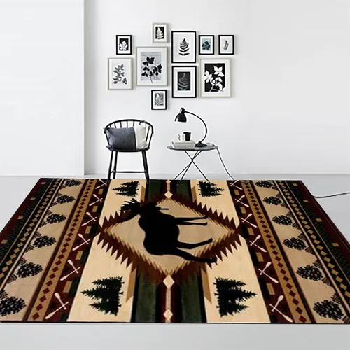 Vista 3 de Alfombra rústica de estilo occidental para sala de estar, antideslizante y lavable, para dormitorio, sala de estar, cocina, 3 x 4 pies