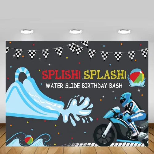 Vista 5 de MEHOFOND 7 x 5 pies para niños, tobogán acuático, telón de fondo para fiesta de cumpleaños, fiesta de piscina, motocross, bday, verano, natación