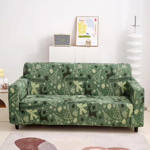 Vista 8 de Anibedding - Funda estampada de Navidad roja para sofá de 2 cojines, funda elástica con renos y copos de nieve para sofá, funda de sofá lavable a