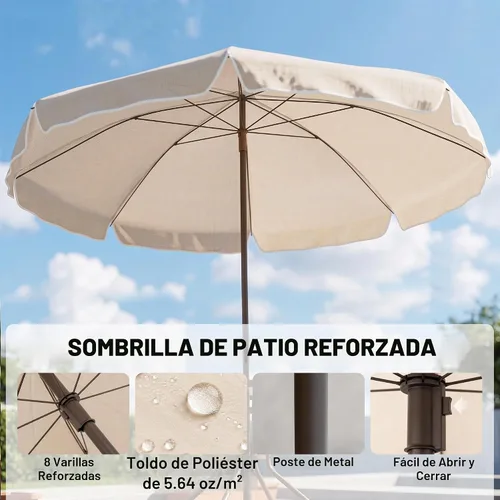 Vista 3 de Outsunny Juego de comedor de patio de 6 piezas para 4 personas con paraguas Beige