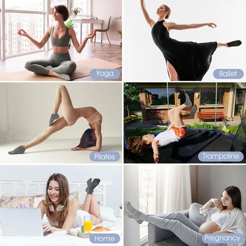 Vista 8 de AURUZA Calcetines de agarre para mujeres y hombres, calcetines de agarre de pilates, calcetines de yoga antideslizantes con agarres para barre