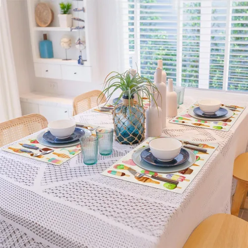 Vista 8 de Juego de 4 manteles individuales con diseño de helado de comida, lavables, impermeables, para decoración de mesa de comedor, 18 x 12 pulgadas