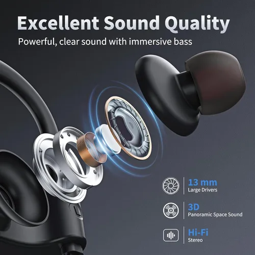 Vista 4 de JOYWISE Auriculares Bluetooth, auriculares inalámbricos Bluetooth 5.3 con 16 horas de reproducción, auriculares estéreo con graves IPX7 impermeables