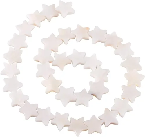 Vista 6 de Fashewelry 45 cuentas sueltas de concha de agua dulce natural de estrella celestial, cuentas espaciadoras planas de cinco puntas totalmente