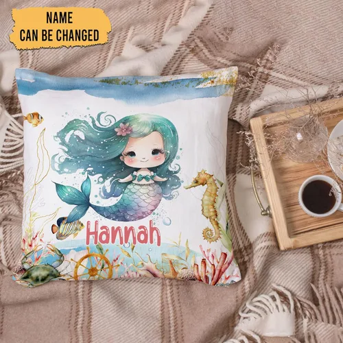 Vista 2 de Hyturtle Bonita almohada de sirena personalizada (inserto incluido) – Regalos para niñas, mujeres, niños – Regalos de cumpleaños para amantes