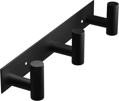 Vista 23 de VAEHOLD Perchero resistente de pared para colgar abrigos, ropa, batas, toallas y sombreros, con 3 ganchos, color negro