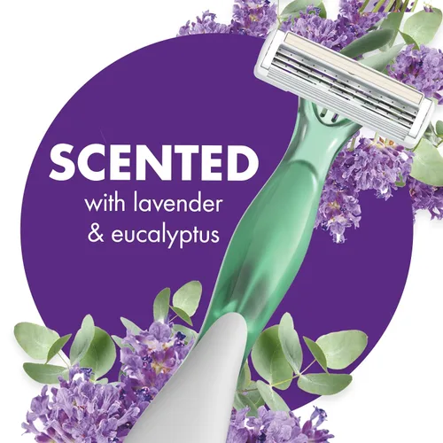 Vista 3 de BIC Soleil 3 Escape - Maquinillas de afeitar desechables para mujer, 3 cuchillas, afeitado cómodo, mango perfumado lavanda y eucalipto para mujer, 4