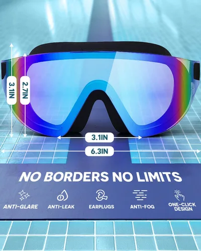 Vista 5 de Zoomsnail Swim Goggles 2 Pack, Rimless Wide View Swimming Goggles for Adult, Anti-Fog UV Leaking Pool Goggles for Men Women Azul y rosa