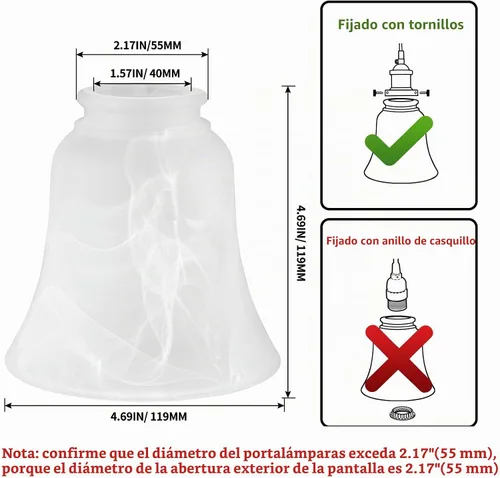 Vista 3 de Skelang 2 piezas de pantalla de luz para ventilador de techo, pantalla de lámpara de labios, repuesto de globos de luz con forma de campana, alabaste