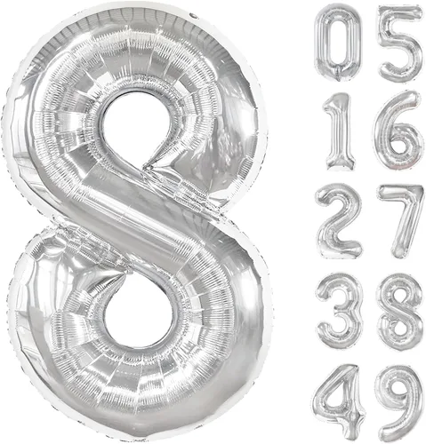 Vista 48 de Globo negro de 40 pulgadas con números del 0 al 9 (cero-nueve), globo de cumpleaños de gran tamaño, globo de helio de aluminio con números grandes