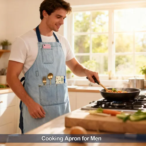 Vista 2 de Delantal de Chef de Mezclilla para Mujeres con Bolsillos, Delantal de Cocina de Camarera de Jean para Hombres para Cocinar Jardinería Pintura