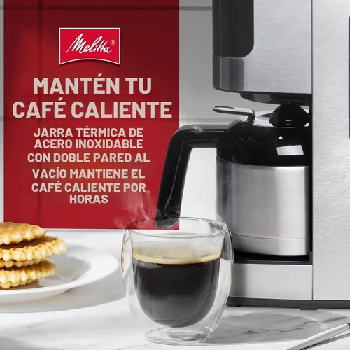 Vista 4 de Melitta Aroma Tocco - Cafetera térmica de goteo, 8 tazas, programable con apagado automático, pausa y servicio, jarra de acero inoxidable con 5