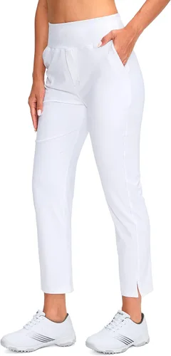 Vista 3 de YYV Pantalones de Golf para Mujer Elásticos de Trabajo hasta el Tobillo de Cintura Alta Pantalones de Vestir con Bolsillos para Yoga Negocios Viajes