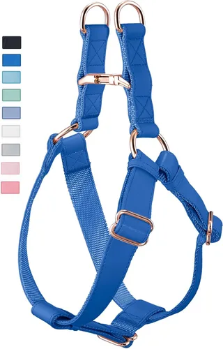 Vista 10 de Arnés de Cuero Suave Sin Tirones para Perro - Arnés Ajustable de Paso para Perro con Hebilla de Metal Resistente de Oro Rosa, Chalecos Halter