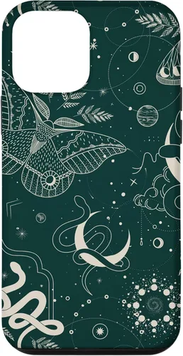 Vista 16 de Dark Green Mystical Witchcore Celestial Night Moth & Snake Case para iPhone 16