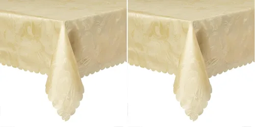 Vista 10 de Violet Linen Mantel con diseño de rosas europeas, 60 pulgadas, dorado