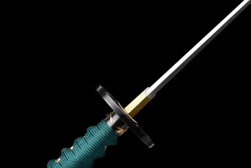 Vista 2 de Espada Katana real hecha a mano, espada samurái de espiga completa con hoja de acero de alto carbono, borde de corte afilado, mango y funda de Azul