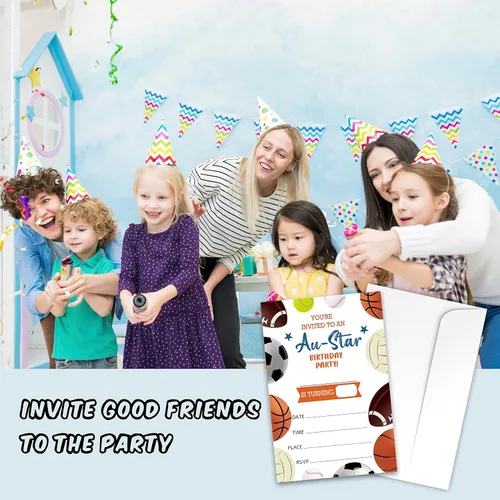 Vista 5 de All Star - Tarjetas de invitaciones para fiestas de cumpleaños, suministros para fiestas deportivas para niños, niños o niñas, 20 invitaciones