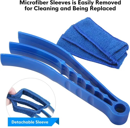 Vista 2 de Kit de cepillo limpiador de persianas de ventana, paquete de 2 cepillos con 6 fundas de microfibra, herramientas de limpieza para persianas