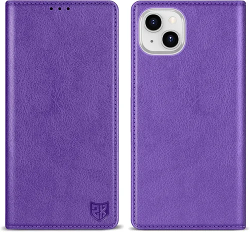 Vista 13 de ZZXX Funda tipo cartera para iPhone 14 con bloqueo RFID, soporte de ranura para tarjetas, funda protectora de cuero magnético fuerte plegable