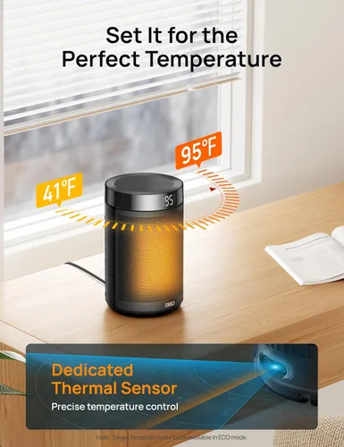 Vista 6 de Dreo - Calefactor eléctrico portátil de interior, con termostato, pantalla digital, temporizador 1-12 h, modo ecológico/ventilador, 1500 W PTC