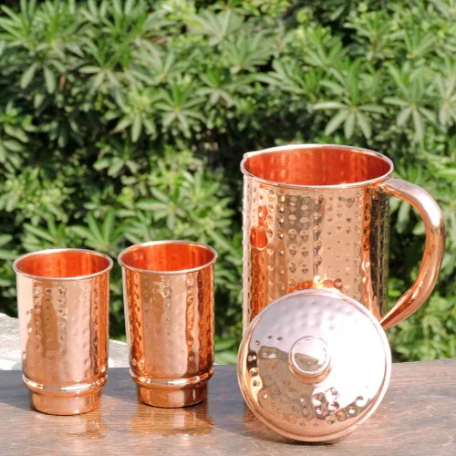 Vista 8 de Jarra de cobre de 50.72 onzas con 2 tazas de cobre Juego de jarra de agua de cobre puro y tazas a juego para el hogar y el bienestar, acabado