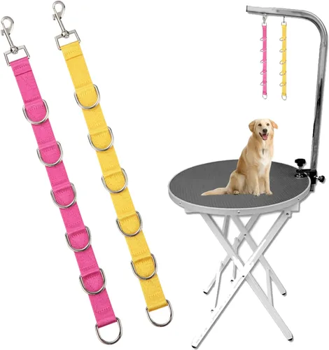 Vista 12 de Lazos de aseo para perros y mascotas, extensión de aseo para perros, 2 PCS correas extensoras para mesa de aseo, 4 anillos en D, lazo para salón