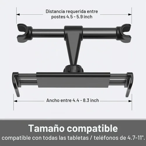 Vista 4 de Soporte para asiento trasero para reposacabezas de automóvil, soporte para teléfono/tableta, soporte para dispositivos ajustables