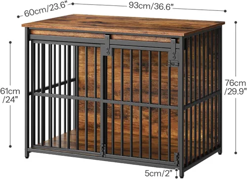 Vista 3 de HOOBRO Mueble de jaula para perros, perrera resistente de 36.6" con puerta de granero deslizante, jaula de madera para perros para interiores, mesa