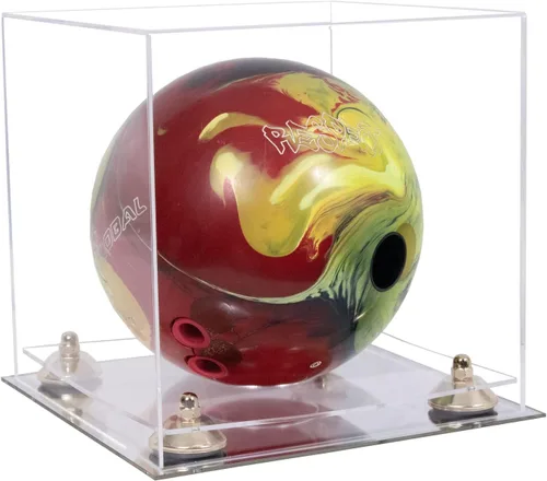 Vista 48 de Better Display Cases Acrylic Bowling Ball Display Case with Mirror Case, Yellow Risers and Clear Base (B33/A028)