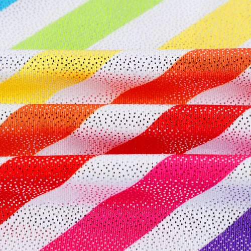 Vista 4 de HOZIY Leotardos de gimnasia para niñas con conjuntos de voltereta, con brillo, patrón adorable B Rainbow Stripe