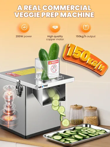 Vista 3 de NEWTRY 4 en 1 procesador de verduras comercial eléctrico para vegetales, fruta, rebanador, picador, triturador y cortador de tiras arrugadas, todo