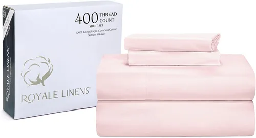 Vista 17 de ROYALE LINENS Juego de sábanas de 300 hilos 100% algodón peinado de fibras largas, 4 piezas, 1 sábana bajera, 1 encimera y 2 fundas de almohada, Gris