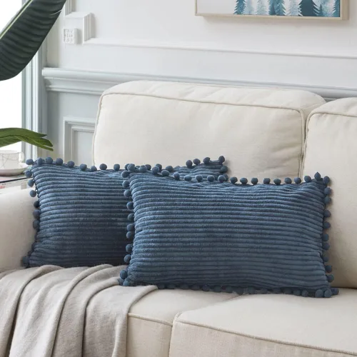 Vista 76 de Fancy Homi Juego de 2 fundas de almohada decorativas negras de 12 x 12 pulgadas con pompones para sofá y cama, decoración moderna de estilo bohemio