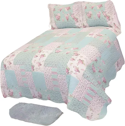 Vista 3 de Juego de cama de microfibra; prelavado, preencogido, cosido con hilos reales, acolchado a máquina; funda de edredón para cama doble Full/Queen/King