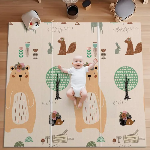 Vista 22 de UANLAUO Alfombra de juego plegable para bebés - 71 x 59 pulgadas, reversible para bebés a niños, antideslizante para interior y exterior