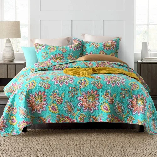 Vista 12 de VISIMISI - Juego de colchas de algodón, juego de cubrecama reversible con estampado floral de cachemira bohemio, patrón rojo bohemio hermoso