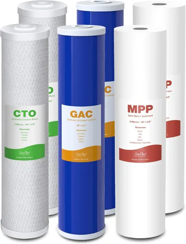 Vista 18 de SimPure Cartuchos de filtro de agua para toda la casa, 5 micrones, 10" x 4.5", CTO+GAC/KDF, juego de filtros de carbono y metales pesados de 2