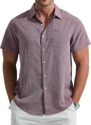 Vista 13 de Camisa de manga corta con botones para hombre, casual, transpirable, para verano, playa, con bolsillo