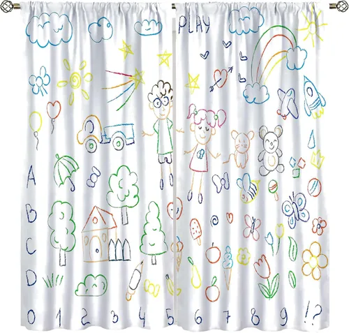 Vista 12 de Cortinas bohemias con diseño de arco iris, hermoso diseño de estrellas de durazno marrón y arcoíris, para dormitorio de niños y niñas, sala