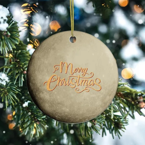 Vista 2 de Adorno de Navidad de cerámica impreso de dos caras del universo y los planetas, novedad para familiares, amigos, niños, colgantes cósmicos