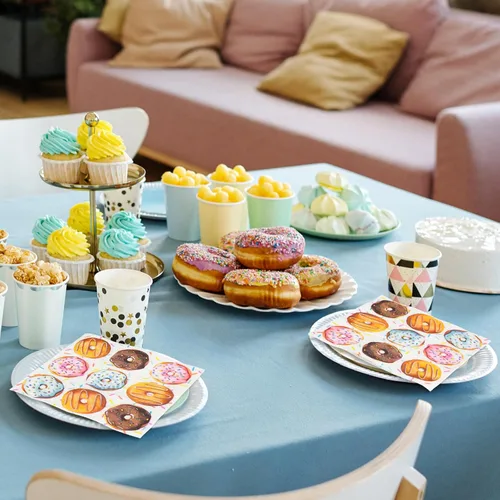 Vista 6 de Whaline 80 hojas de servilletas de papel para fiesta de donas coloridas, servilletas desechables para almuerzo, postre cena, servilletas de mano