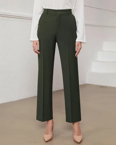 Vista 2 de GRAPENT Pantalones para mujer de trabajo de cintura alta, pantalones de vestir casuales de negocios, ajuste relajado, pierna recta, cintura elástica